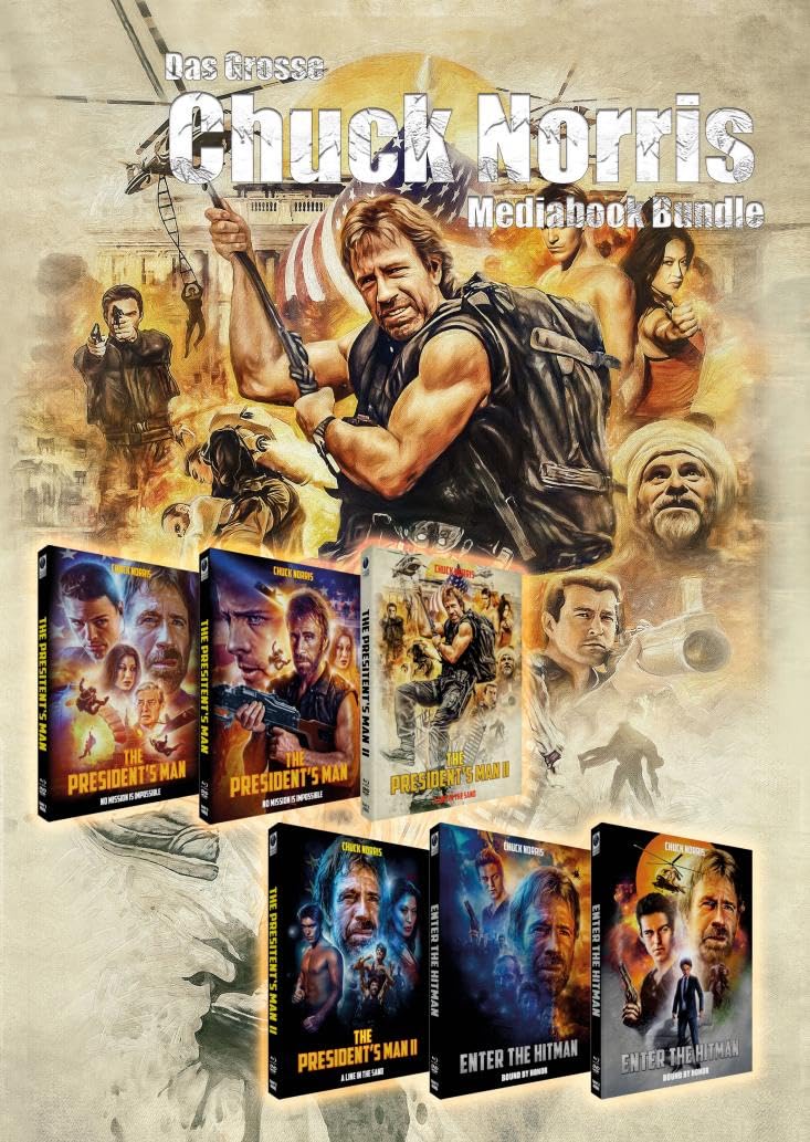 12 Disc Mediabook Bundle CHUCK NORRIS - The President's Man ( Ground Zero ) 1+2 + Enter the Hitman ( Logan's War: Bound by Honor ) Blu-Ray + DVD Cover A + B - Limited Edition